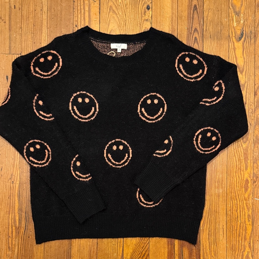 Easel Black 😊 Sweater with Orange Smiley Faces
